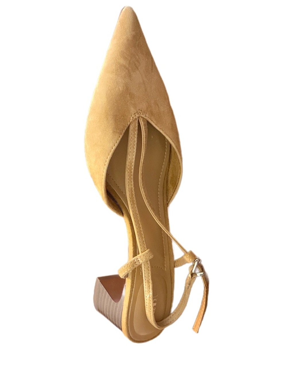 Zara Tan Suede Pointed Toe Slingback Block Heels Size 6